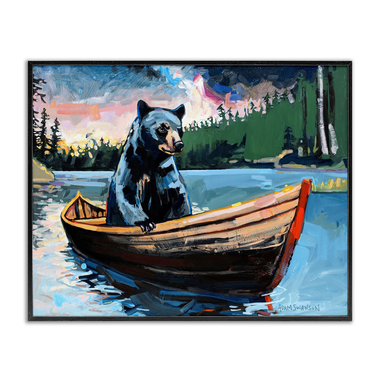 Stupell Industries Boating Black Bear Framed Giclee Wall Art Design by Adam Swanson